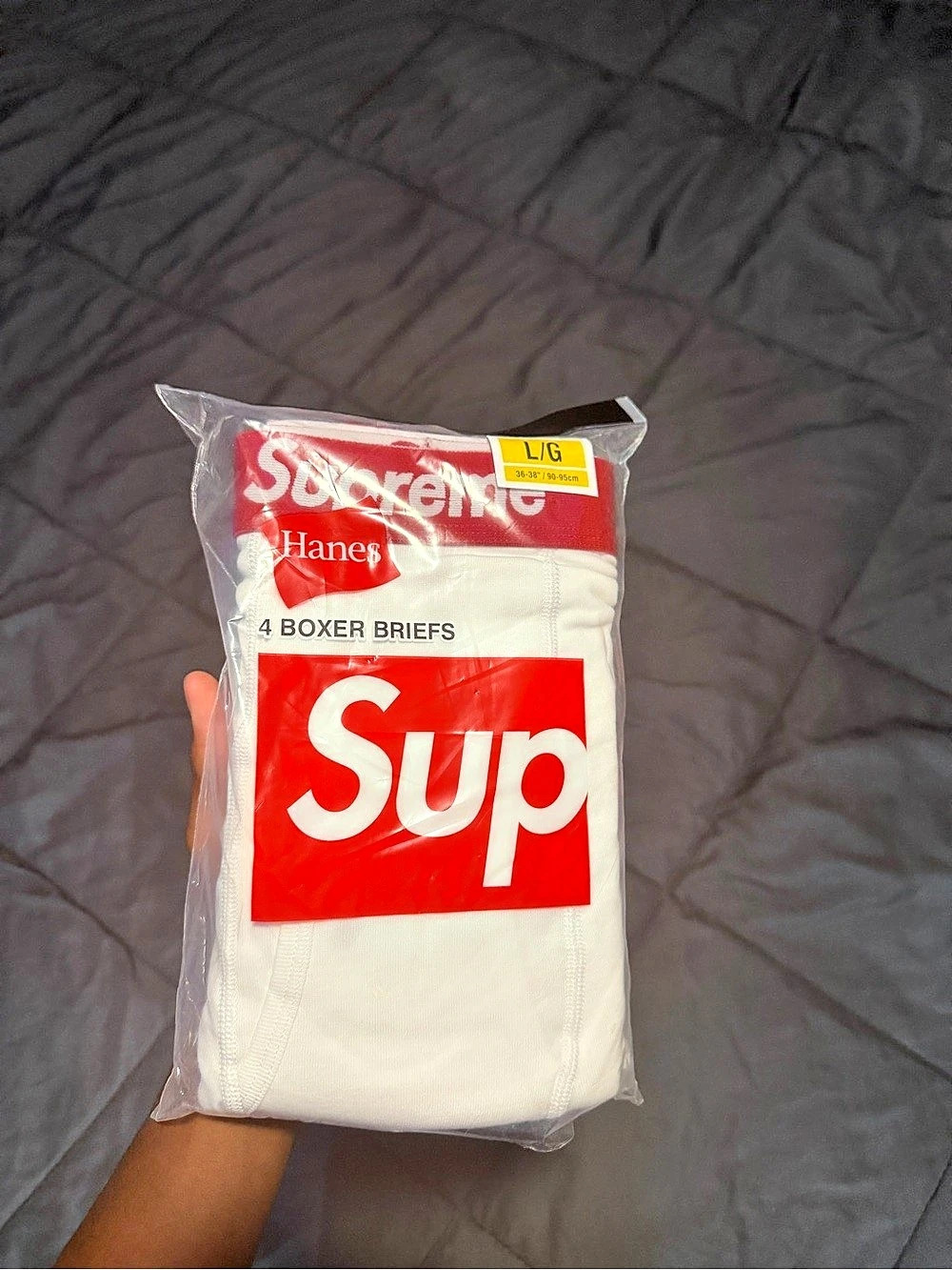 Supreme Hanes Boxer Briefs (4 Pack) White & Red Large
